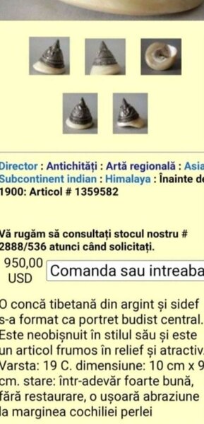 Conca Shankha Tibetana din argint, anii 1800